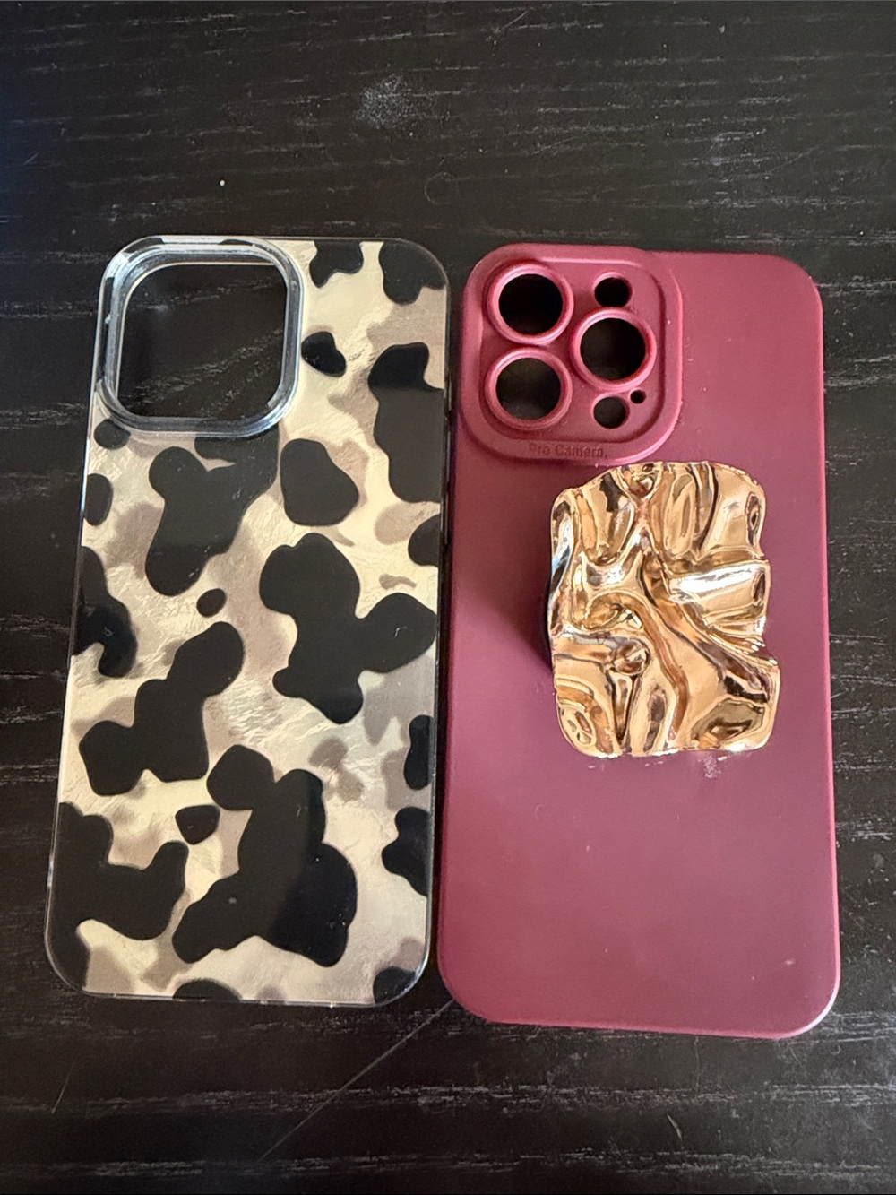 iPhone 16 Pro Max Clear Cowprint & Burgundy Phone Case Bundle with Gold PopGrip